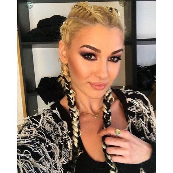 Feed-in Cornrows with Contrasting Color Extensions for Blonde Hair