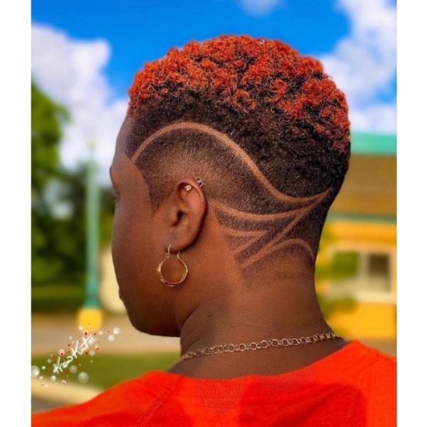 High Fade with Side Razor Design and Red Tips