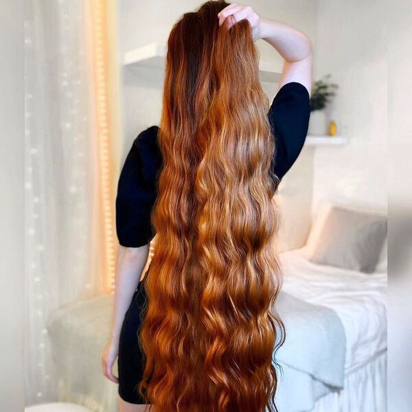 Red Head Vibe and Wavy Waterfall - A woman wearing a black bodycon dress