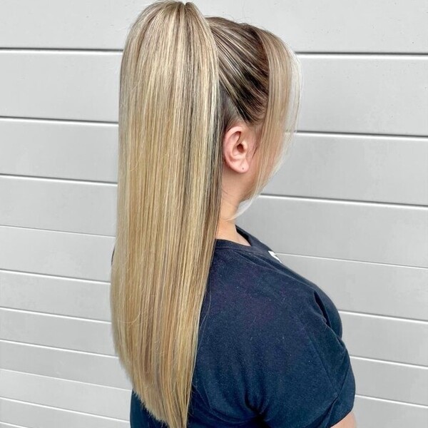 Sleek Back and Half Up Ponytail - A woman wearing a black shirt